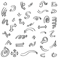 Abstract Set Black Collection Hand Drawn Different Arrows Elements Vector Design Sketch Style Doodle Line Brush Icons