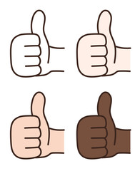 Set of hand gestures with thumb up. Vector illustration isolated on white background.