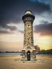 Roosevelt Island Lighthouse also known as Blackwell or Welfare. Lighthouse made of stones. View...