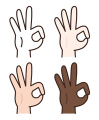 Set of OK hand gestures. Vector illustration isolated on white background.