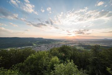 landscape in germany on the swabian alb on the lookout point Hohenstein in the district of...