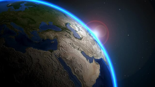 World rotating on its axis in black Universe in stars. View from space on Planet Earth. Elements of this image furnished by NASA.