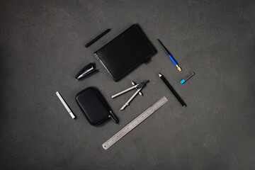 Photo topview flat lay modern style of office engineer designer architect stuff and accessories...