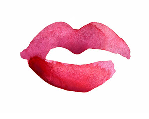 Hand-drawn painted cute pink lips, element for design. Watercolor pink lips.  Fashion background