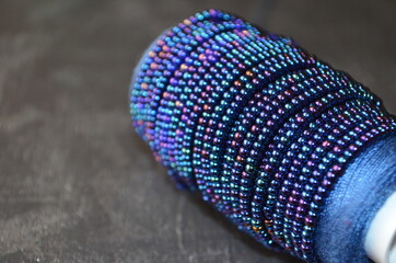 blue beads on a thread
