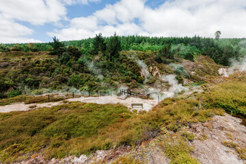 Fototapeta na wymiar Volcanic landscape of Wairakei Thermal Valley
