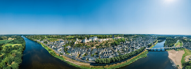 Drone view of the beautiful medieval city of Chinon in the famous Loire Valley France
