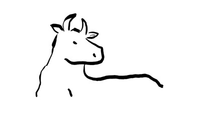 筆絵風の手描きの牛のイラスト