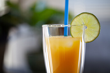 Close shot of iced orange juice, the cool drink of summer