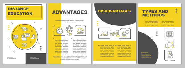 Distance education brochure template. Remote learning methods. Flyer, booklet, leaflet print, cover design with linear icons. Vector layouts for magazines, annual reports, advertising posters