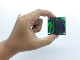 Industrial Electronic Printed Circuit Board with Data Sensors Application in White Isolated background