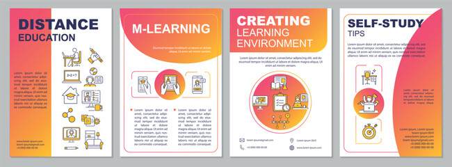Online education brochure template. Mlearning. Self study. Flyer, booklet, leaflet print, cover design with linear icons. Vector layouts for magazines, annual reports, advertising posters