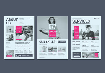 Business Flyer Layout in Light Gray with Pink Accents