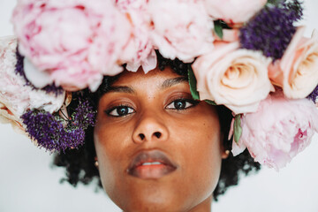 Black woman with afro and flower crown