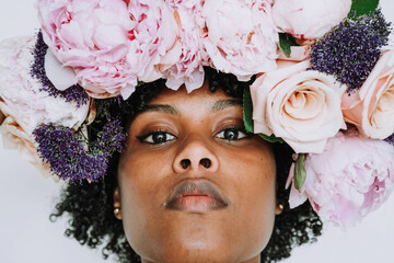 Black woman with afro and flower crown