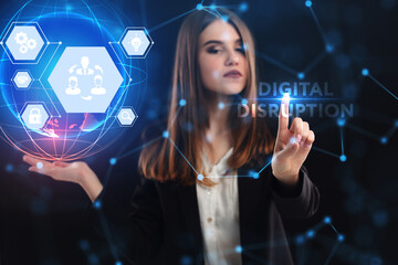 Business, Technology, Internet and network concept. Young businessman working on a virtual screen...