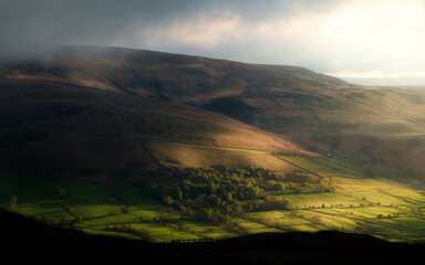The first light and contrasting hills in the Peak District near Mam Tor. 