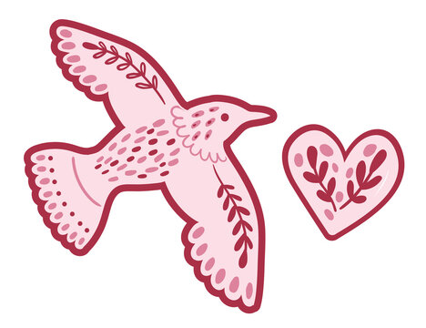 Vector Pink dove with valentine ornamented heart 
