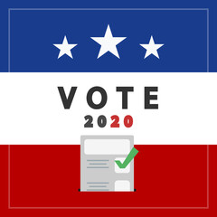 Vote 2020.  Elección Democracia, votación, elecciones presidencial. Ilustración 3d color azul y rojo con estrellas - obrazy, fototapety, plakaty