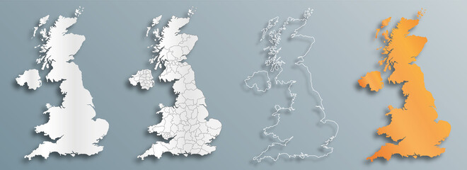 set of vector maps of United Kingdom with shadow 
