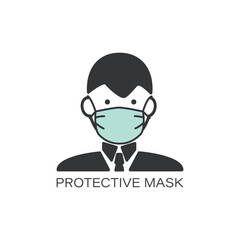 PROTECTIVE MASK. Face medical mask, flu mask line icon. Man in mask. Protection from coronavirus