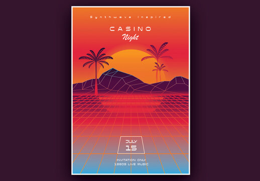 Synthwave Casino Night Poster Layout