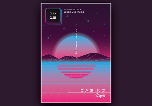 Synthwave Poster Layout with Sunset Over the Ocean