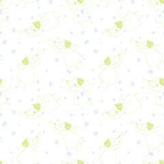 gentle drawing with angels in the sky. seamless vector pattern with singing angels, they play the pipes, and around there are beautiful snowflakes. ornament created for fabrics, wallpapers, prints
