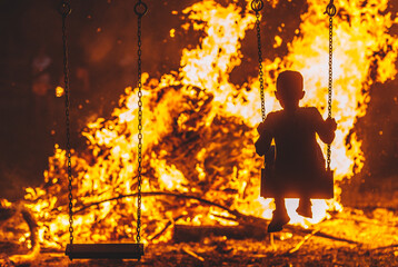 kid swinging in front of fire