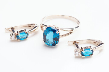 Set of ring and earrings with topazes