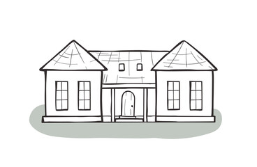 Doodle house, cartoon scribble style vector illustration.