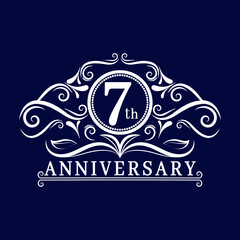 7 years Anniversary logo, luxurious 7th Anniversary design celebration.