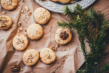 christmas cookies on a wooden table