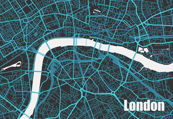 Stylish vector high-tech map of London. with blue streets