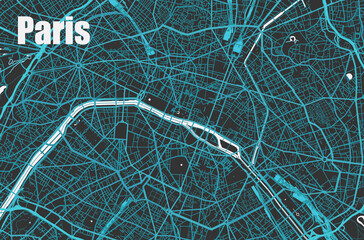 Stylish vector high-tech map of Paris. with blue streets