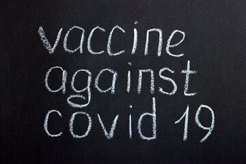 
Chalkboard text vaccine for covid. Waiting for the end of trials of a new drug