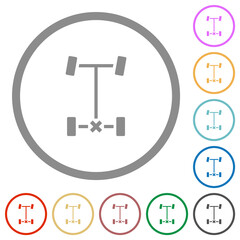 Rear differential lock flat icons with outlines