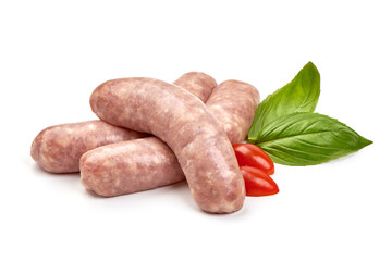 Raw pork Sausages, isolated on white background