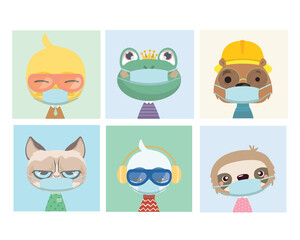 Face mask cartoon animal illustration.
