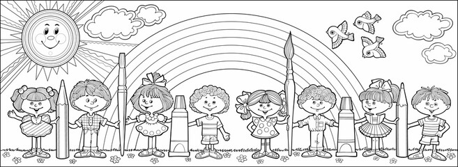 Obraz premium Children hold brushes and pencils
