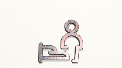 single neutral actions share from a perspective on the wall. A thick sculpture made of metallic materials of 3D rendering. illustration and background