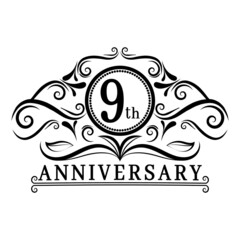 9 years Anniversary logo, luxurious 9th Anniversary design celebration.