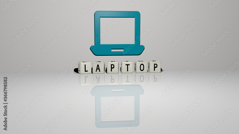 Fototapete 3D illustration of LAPTOP graphics and text made by metallic dice letters for the related meanings of the concept and presentations. computer and business