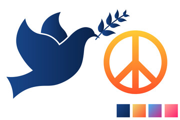 Set of symbols of peace with gradient color palette. Template for background, banner, card, poster. Vector EPS10 illustration.