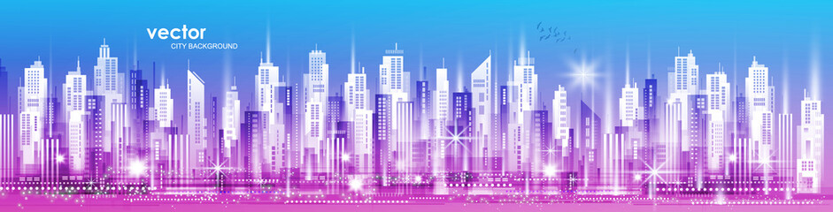 Fototapeta na wymiar Urban vector cityscape. Skyline city silhouettes. City landscape template. City background with architecture, skyscrapers, megapolis, buildings, downtown.