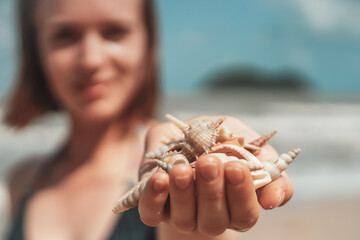 Beautiful Exotic Shells In Women Hand