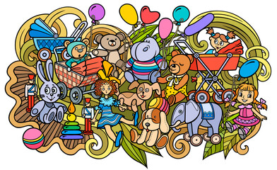 Cartoon cute doodles kids toys illustration