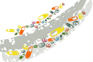 many multi coloured capsules and medicines in diagonally motion 