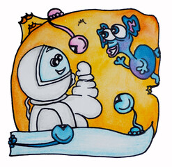 An astronaut and an alien in space