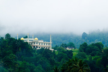 Beautiful mosque in the hill surrounded by forest